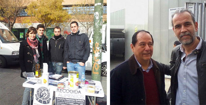 Primera semana de recogida de la Despensa Solidaria de RSP Centro-Arganzuela, con el actor Willy Toledo a la derecha (diciembre 2013).